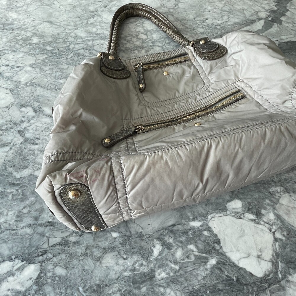 Tod's Nylon and Snakeskin Leather Top Handle Tote Shoulder Bag Grey - Picture 3 of 9